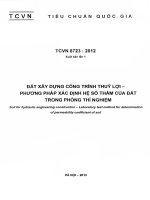 TCVN 8723:2012: Đất xây dựng công trình thủy lợi  Phương pháp xác định hệ số thấm của đất trong phòng thí nghiệm 