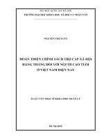 Hoàn thiện chính sách trợ cấp xã hội hàng tháng đối với người cao tuổi ở việt nam hiện nay 