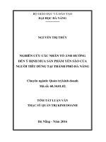 Nghiên cứu các nhân tố ảnh hưởng đến ý định mua sản phẩm yến sào của người tiêu dùng tại thành phố đà nẵng