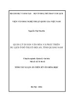 Tóm tắt luận án Quản lý di sản văn hóa và phát triển du lịch ở Đô thị cổ Hội An, tỉnh Quảng Nam