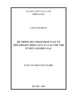 Hệ thống quy phạm pháp luật về môi giới bất động sản của các chủ thể ở việt nam hiện nay 