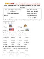 Đề thi giữa học kì 1 môn Tiếng Anh lớp 5 Tiểu học Hải An, Tĩnh Gia năm 2015 - 2016