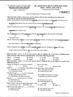 Đề thi khảo sát chất lượng đầu năm môn Tiếng Anh lớp 12 trường THPT Hàn Thuyên, Bắc Ninh năm học 2016 - 2017