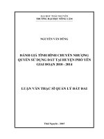 Đánh giá tình hình chuyển nhượng quyền sử dụng đất tại huyện phổ yên giai đoạn 2010   2014 