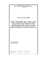 LUẬN văn tốt NGHIỆP  PHÂN TÍCH HIỆU QUẢ CHĂN NUÔI GIA cầm và các yếu tố ẢNH HƯỞNG đến THU NHẬP của hộ CHĂN NUÔI GIA cầm tại LONG AN 