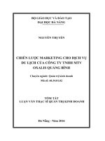 Chiến lược marketing cho dịch vụ du lịch của công ty TNHH MTV OXALIS quảng bình