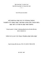 TÓM TẮT LUẬN VĂN THẠC SĨ HÓA HỌC: KếT HợP DạY HọC Dự ÁN VớI HOạT ĐộNG  NGHIÊN CứU KHOA HọC CHO HọC SINH LớP 12 PHầN HÓA HọC HữU CƠ TRUNG HọC PHổ THÔNG