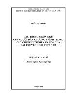 ĐẶC TRƯNG NGÔN NGỮ của NGƯỜI dẫn CHƯƠNG TRÌNH TRONG các CHƯƠNG TRÌNH văn hóa của đài TRUYỀN HÌNH VIỆT NAM 