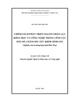 Chính sách phát triển nguồn nhân lực khoa học và công nghệ trong lĩnh vực dân số, chăm sóc sức khỏe sinh sản (nghiên cứu trường hợp tỉnh phú thọ) 