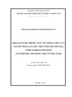 Khảo sát hệ thống ngữ âm tiếng việt của người thái lan gốc việt ở huyện muang, tỉnh nakhon phanom ( có liên hệ với tiếng việt ở việt nam) 