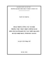 Hoạt động công tác xã hội trong việc thực hiện chính sách đối với người khuyết tật trên địa bàn huyện hiệp hòa, tỉnh bắc giang 