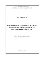 ĐÁNH GIÁ KHẢ NĂNG tạo CHẤT HOẠT hóa bề mặt SINH học của VI KHUẨN, ỨNG DỤNG xử lý môi TRƯỜNG NHIỄM KIM LOẠI NẶNG 