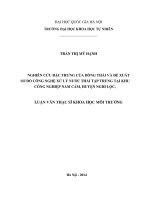 Nghiên cứu đặc trưng của dòng thải và đề xuất sơ đồ công nghệ xử lý nước thải tập trung tại khu công nghiệp nam cấm, huyện nghi lộc, tỉnh nghệ an 
