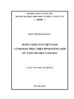 ĐẢNG CỘNG sản VIỆT NAM LÃNH đạo THỰC HIỆN BÌNH ĐẲNG GIỚI từ năm 1991 đến năm 2013 