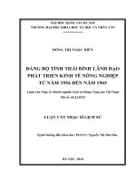 ĐẢNG bộ TỈNH THÁI BÌNH LÃNH đạo PHÁT TRIỂN KINH tế NÔNG NGHIỆP từ năm 1954 đến năm 1965 