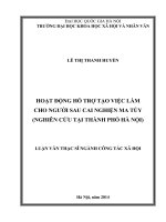 Hoạt động hỗ trợ tạo việc làm cho người sau cai nghiện ma túy (nghiên cứu tại thành phố hà nội) 