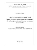 Nâng cao hiệu quả quản lý nhà nước trong bảo hộ quyền sở hữu công nghiệp đối với nhẫn hiệu và tên thương mại tại địa bàn tỉnh bạc liêu 