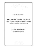 PHÂN TÍCH VÀ ĐỀ XUẤT MỘT SỐ GIẢI PHÁP NÂNG CAO CHẤT LƯỢNG ĐỘI NGŨ GIẢNG VIÊN TRƯỜNG CAO ĐẲNG NGHỀ HÒA BÌNH