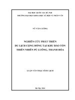 Nghiên cứu phát triển du lịch cộng đồng tại Khu bảo tồn thiên nhiên Pù Luông, Thanh Hóa (tt)