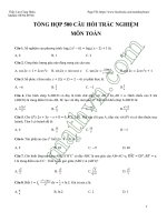 TỔNG HỢP 500 CÂU HỎI TRẮC NGHIỆM MÔN TOÁN