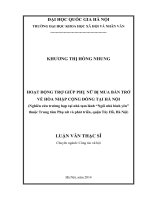 Hoạt động trợ giúp phụ nữ bị mua bán trở về hòa nhập cộng đồng tại hà nội ( nghiên cứu trường hợp tại nhà tạm lánh  ngôi nhà bình yên thuộc trung tâm phụ nữ và phát triển, quận tây hồ, hà nội) 