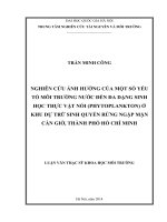 Nghiên cứu ảnh hưởng của một số yếu tố môi trường nước đến đa dạng sinh học thực vật nổi (phytoplankton) ở khu dự trữ sinh quyển rừng ngập mặn cần giờ, thành phố hồ chí minh 