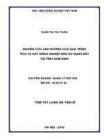 Nghiên cứu ảnh hưởng của quá trình tích tụ đất nông nghiệp đến sử dụng đất tại tỉnh nam định (tãmt)