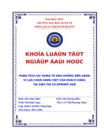 Phân tích các nhân tố ảnh hưởng đến hành vi lựa chọn hàng việt của khách hàng tại siêu thị co opmart huế 