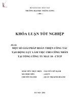 Một số giải pháp hoàn thiện công tác tạo động lực làm việc cho công nhân tại tổng công ty may 10 CTCP 
