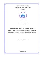 Phân tích các nhân tố ảnh hưởng đến quyết định chọn các món ăn thủy sản của du khách nội địa tại thành phố nha trang 
