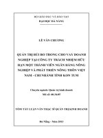 QUẢN TRỊ rủi RO TRONG CHO VAY DOANH NGHIỆP tại CÔNG TY TRÁCH NHIỆM hữu hạn một THÀNH VIÊN NGÂN HÀNG NÔNG NGHIỆP và PHÁT TRIỂN NÔNG THÔN VIỆT NAM   CHI NHÁNH TỈNH KON TUM 