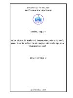 Phân tích các nhân tố ảnh hưởng đến cấu trúc vốn của các công ty bất động sản trên địa bàn tỉnh khánh hòa 