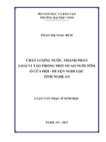 Chất lượng nước, thành phần loài vi tảo trong một số ao nuôi tôm ở cửa hội   huyện nghi lộc   tỉnh nghệ an