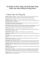 Cú pháp và chức năng của từng hàm trong nhóm các hàm thống kê trong excel