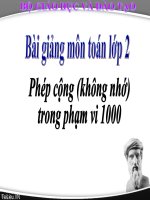 Bài giảng Toán 2 chương 6 bài 12: Phép cộng (không nhớ) trong phạm vi 1000