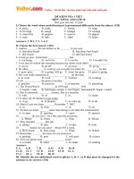 Đề kiểm tra 1 tiết môn tiếng Anh lớp 10 có đáp án