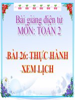 Bài giảng Toán 2 chương 3 bài 26: Thực hành xem lịch