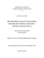 TÓM TẮT LUẬN VĂN THẠC SĨ KHOA HỌC GIÁO DỤC: BIỆN PHÁP RÈN LUYỆN KỸ NĂNG ĐÁ BÓNG CHO SINH VIÊN CHUYÊN NGÀNH GDTC – TRƯỜNG CAO ĐẲNG SƠN LA
