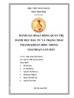 ĐÁNH GIÁ HOẠT ĐỘNG QUẢN TRỊ DANH mục đầu tư và TRẠNG THÁI THANH KHOẢN BIDV TRONG GIAI đoạn gần đây