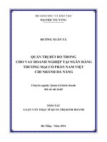 QUẢN TRỊ rủi RO TRONG CHO VAY DOANH NGHIỆP tại NGÂN HÀNG THƯƠNG mại cổ PHẦN NAM VIỆT CHI NHÁNH đà NẴNG 