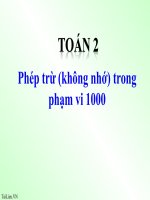 Bài giảng Toán 2 bài Phép trừ (không nhớ) trong phạm vi 1000 