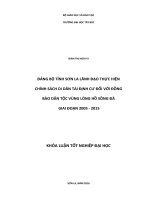 Đảng bộ tỉnh sơn la lãnh đạo thực hiện chính sách di dân, tái định cư đối với đồng bào dân tộc vùng lòng hồ sông đà giai đoạn 2005   2015 