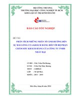 Phân tích những nhân tố ảnh hưởng đến sự hài lòng khách hàng đối với bộ phận chăm sóc khách hàng của công ty TNHH Nhất Đại