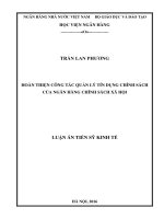 Hoàn thiện công tác quản lý tín dụng chính sách của Ngân hàng Chính sách xă hội