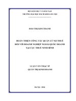 Hoàn thiện công tác quản lý nợ thuế đối với doanh nghiệp ngoài quốc doanh tại cục thuế ninh bình 