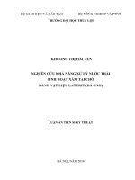 Nghiên cứu khả năng xử lý nước thải sinh hoạt xám tại chỗ bằng vật liệu laterit (đá ong)