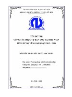 Công tác phục vụ bạn đọc tại thư viện tỉnh hưng yên giai đoạn 2012 2014