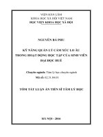luận án kỹ năng quản lý cảm xúc lo âu trong hoạt động học tập của sinh viên Đại học Huế