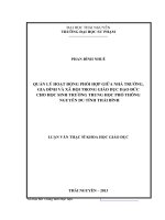 Quản lý hoạt động phối hợp giữa nhà trường, gia đình và xã hội trong giáo dục đạo đức cho học sinh trường trung học phổ thông nguyễn du tỉnh thái bình 