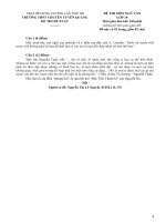 Ngữ văn 10 đề, đáp án trại hè hùng vương lần thứ XII năm 2016 trường chuyên TUYÊN QUANG 